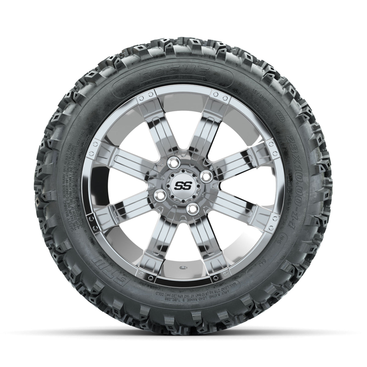 GTW Tempest Chrome 14 in Wheels with 23x10.00-14 Rogue All Terrain Tires –