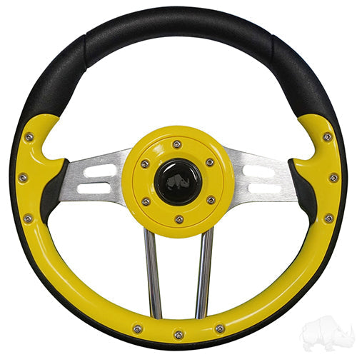Aviator 4 Golf Cart Steering Wheel 13" Diameter (Yellow Grip/Black Spokes)