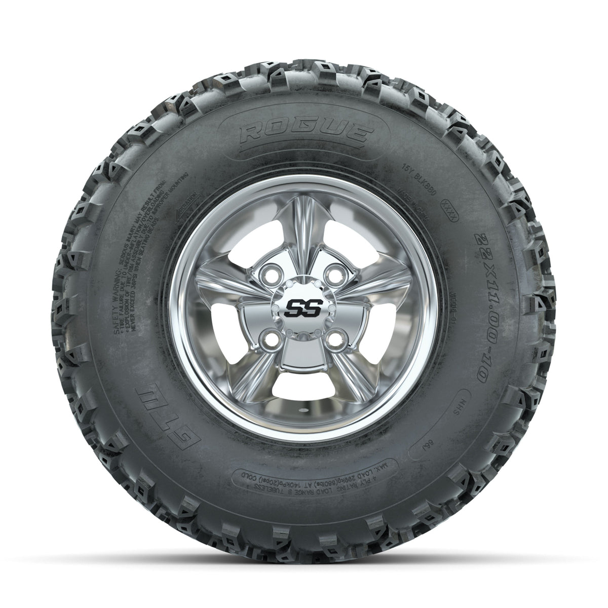 GTW Godfather Chrome 10 in Wheels with 22x11.00-10 Rogue All Terrain Tires –