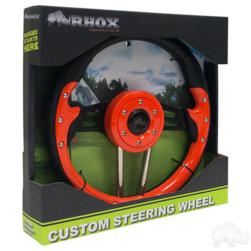 Golf Cart Steering Wheel - Aviator 4 -13" Diameter (Orange Grip/Black Spokes)