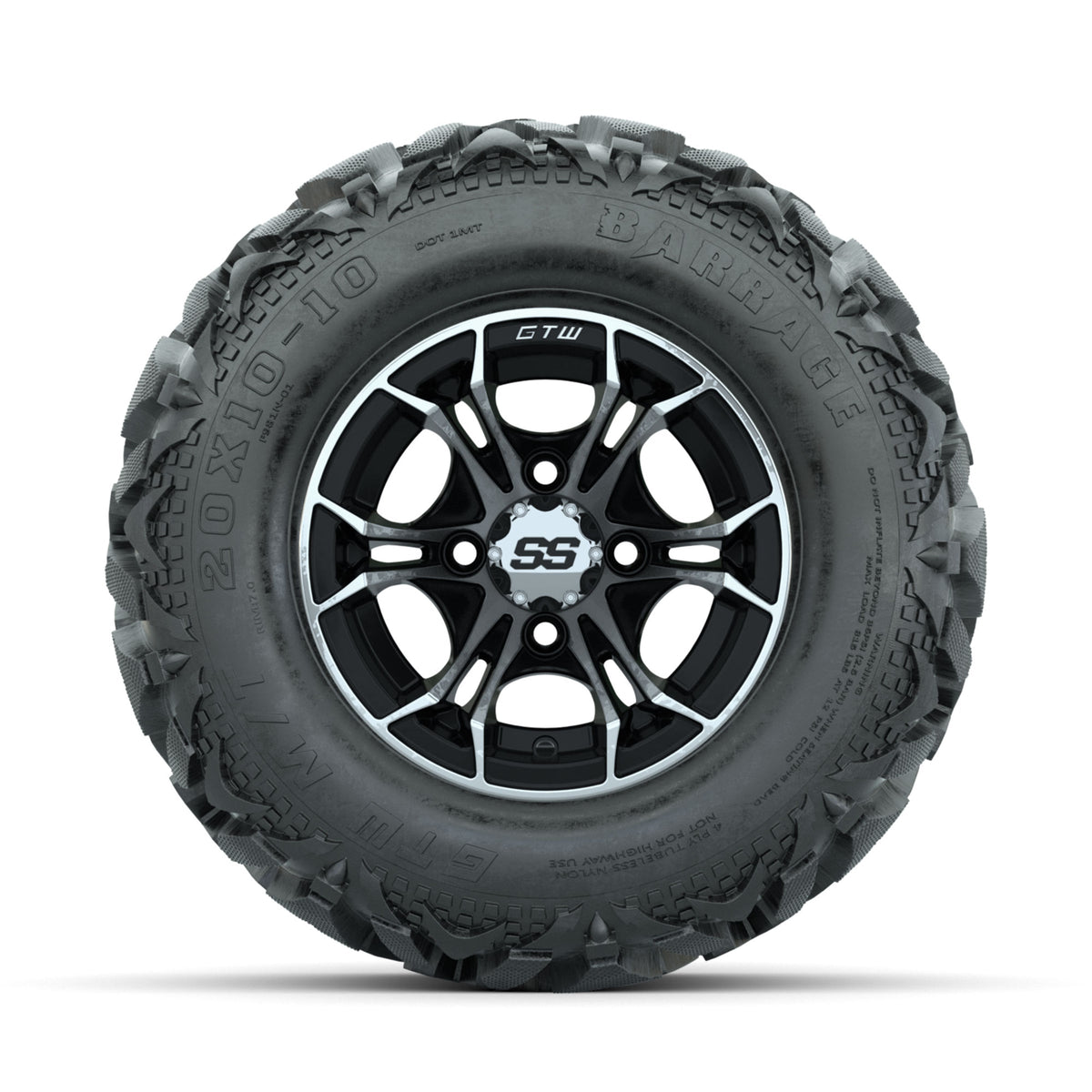 GTW Spyder Machined/Black 10 in Wheels with 20x10-10 Barrage Mud Tires – Full