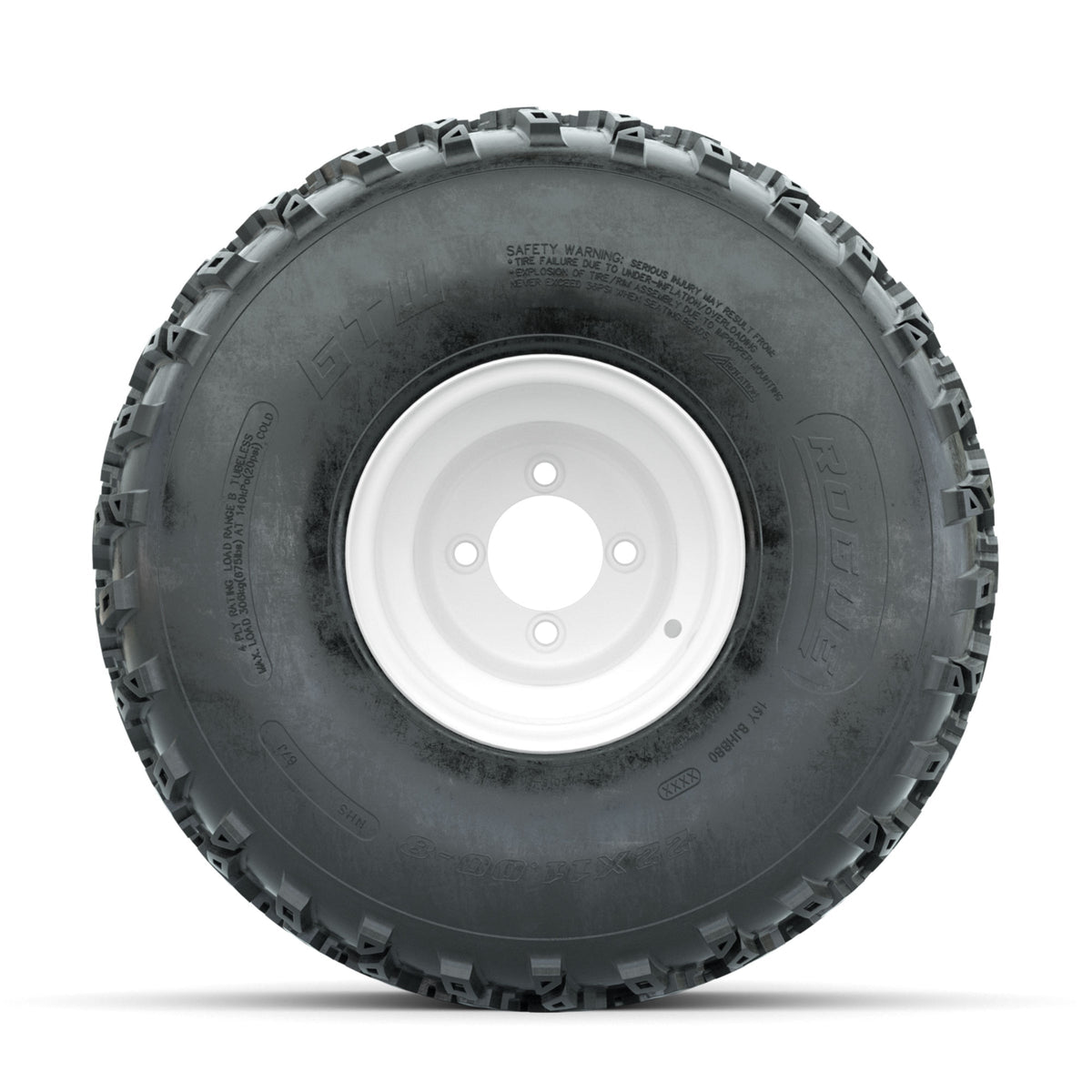 GTW Steel White 2:5 Offset 8 in Wheels with 22x11.00-8 Rogue All Terrain Tires