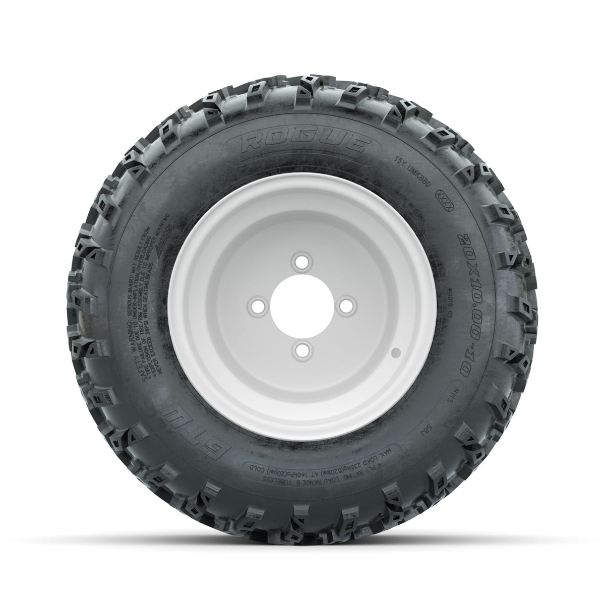 GTW Steel White 3:5 Offset 10 in Wheels with 20x10.00-10 Rogue All Terrain
