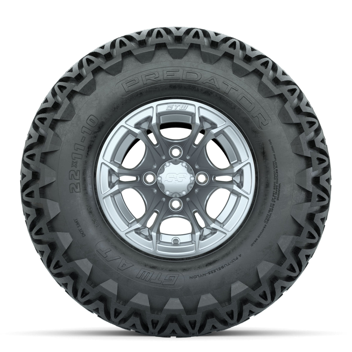 GTW Spyder Silver Brush 10 in Wheels with 22x11-10 Predator All Terrain Tires