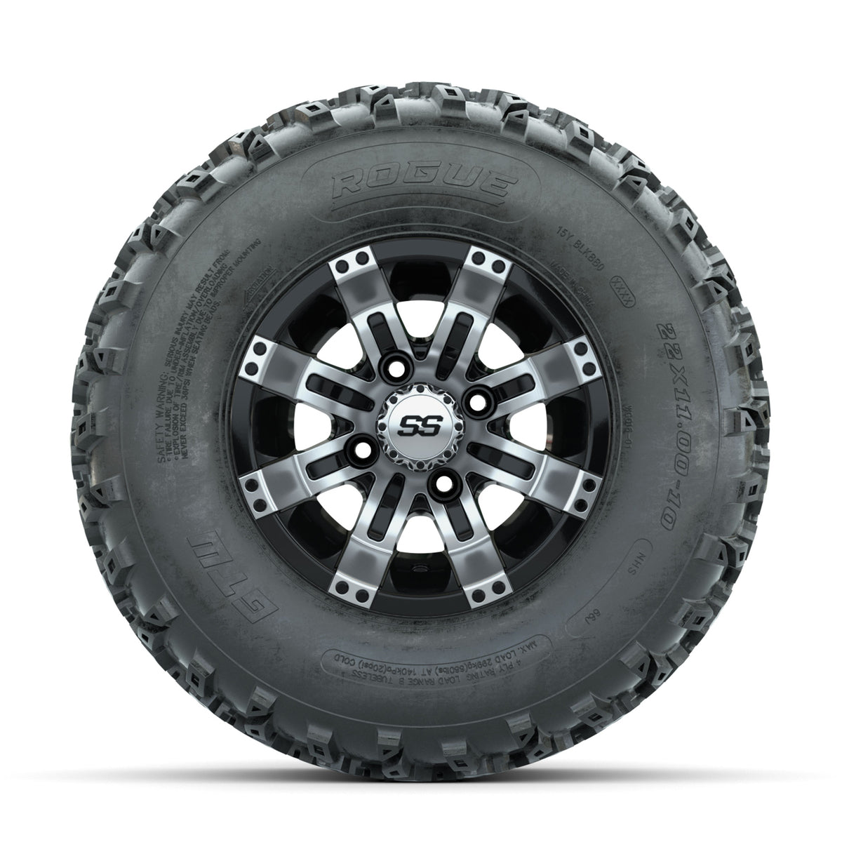 GTW Tempest Machined/Black 10 in Wheels with 22x11.00-10 Rogue All Terrain
