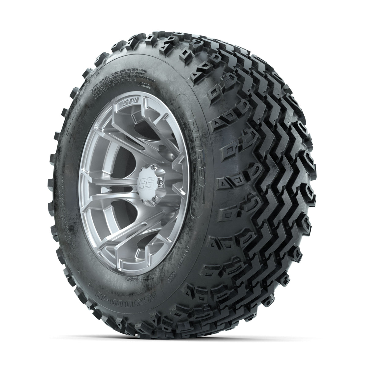 GTW Spyder Silver 12 in Wheels with 23x10.00-12 Rogue All Terrain Tires –