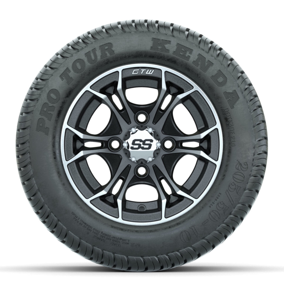 GTW Spyder Machined/Matte Grey 10 in Wheels with 205/50-10 Kenda Pro Tour