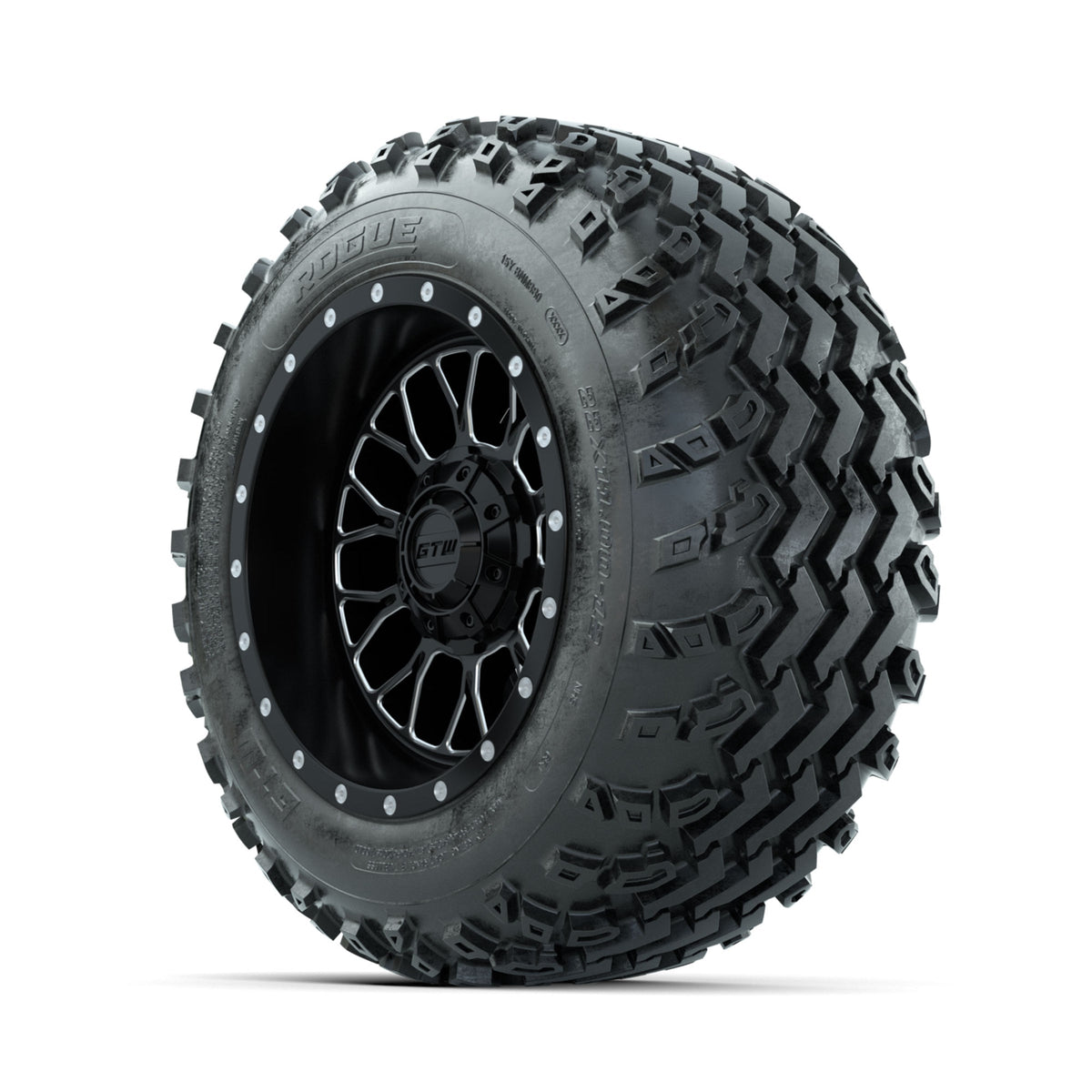 GTW Helix Machined/Black 12 in Wheels with 22x11.00-12 Rogue All Terrain Tires