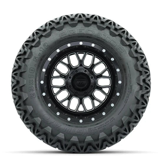 Set of (4) 12 in GTW® Helix Machined & Black Wheels with 23x10.5-12 Predator