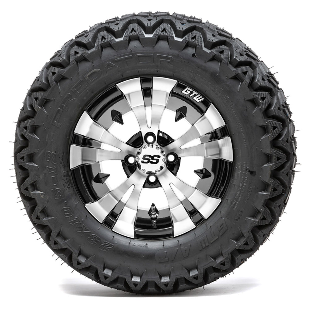 12" GTW Vampire Black and Machined Wheels with 23" Predator A/T Tires Set of 4