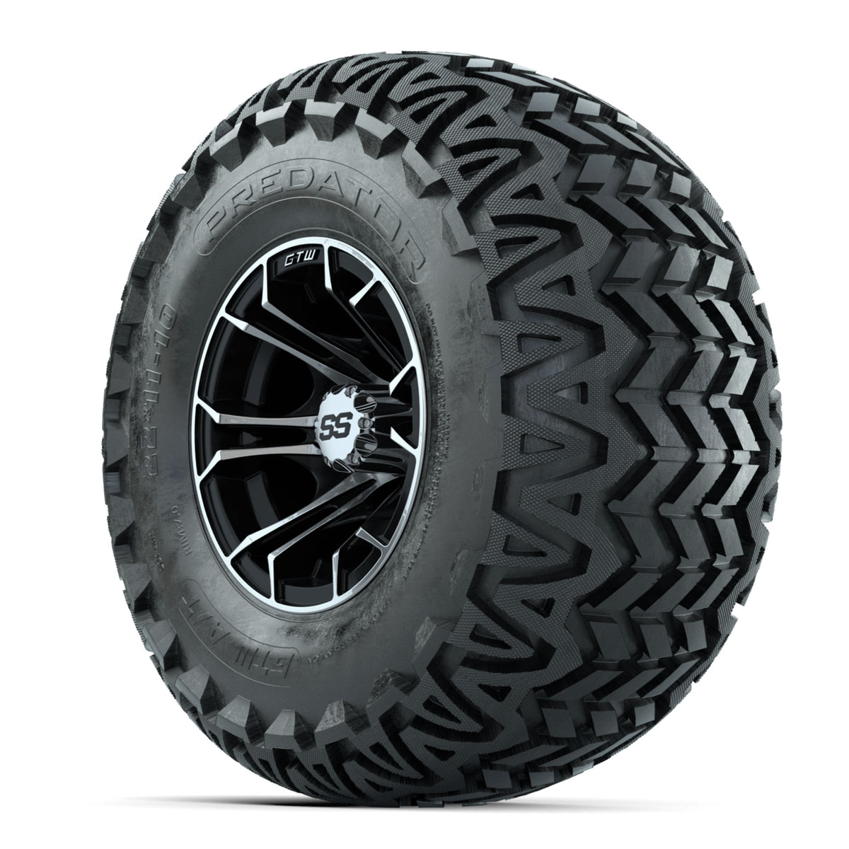 GTW Spyder Machined/Black 10 in Wheels with 22x11-10 Predator All Terrain Tires
