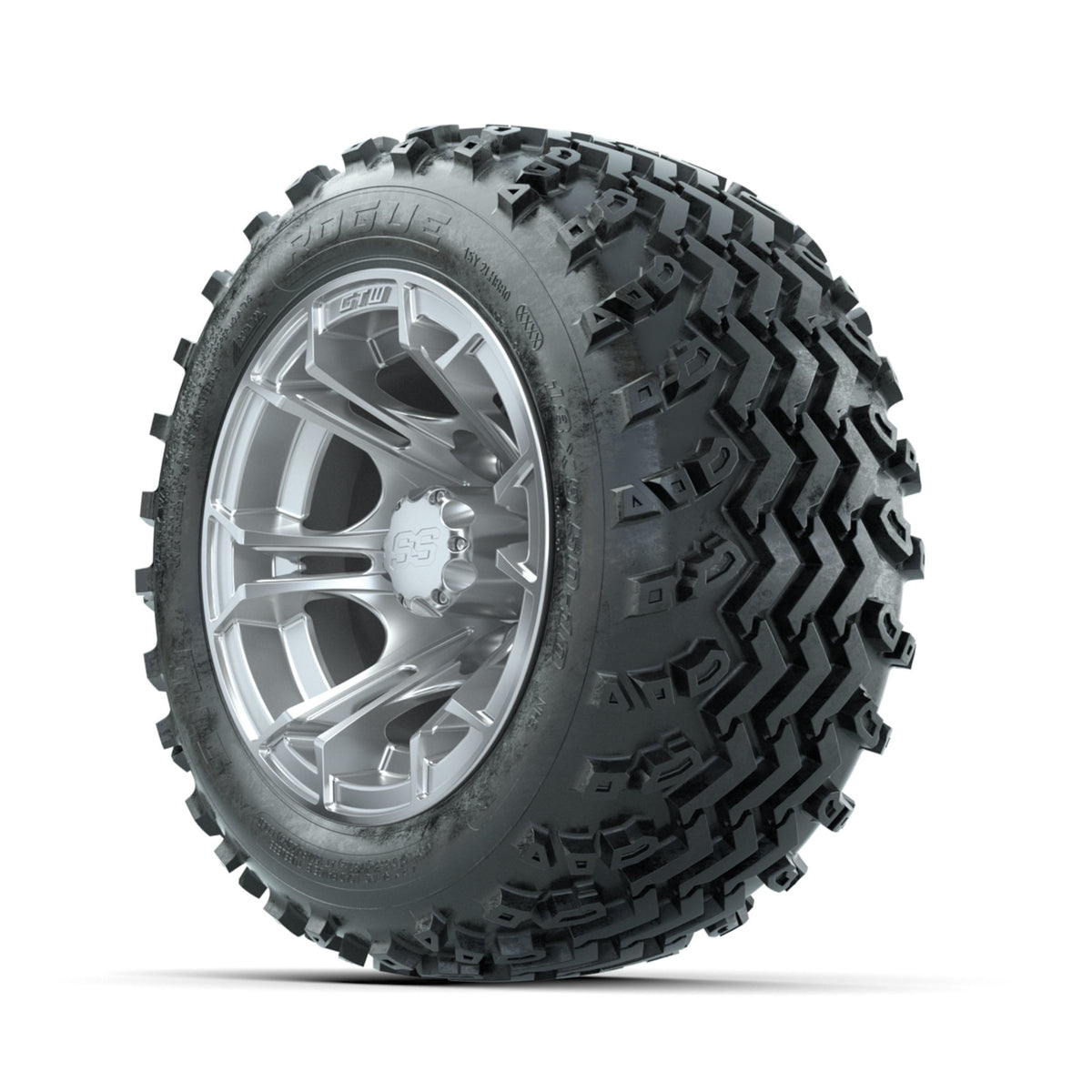 GTW Spyder Silver 10 in Wheels with 18x9.50-10 Rogue All Terrain Tires – Full