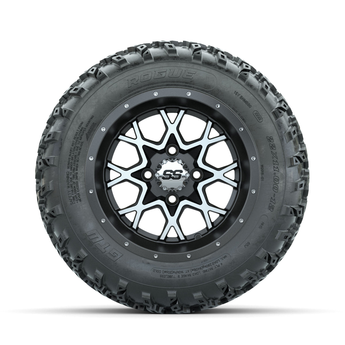 GTW Vortex Machined/Matte Grey 12 in Wheels with 22x11.00-12 Rogue All Terrain