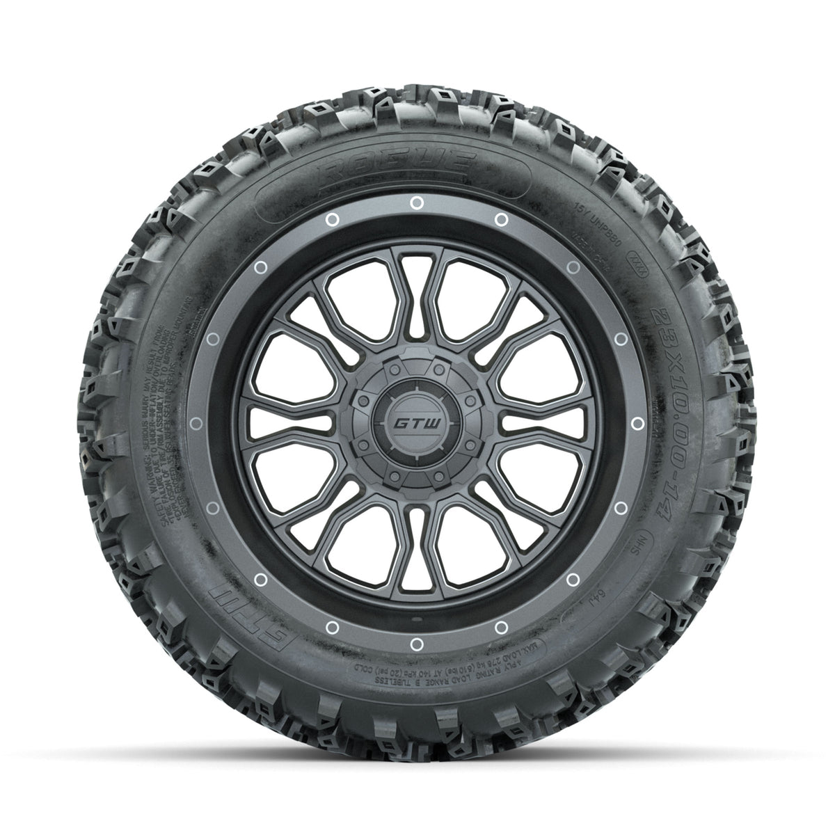 GTW Volt Gunmetal/Machined 14 in Wheels with 23x10.00-14 Rogue All Terrain