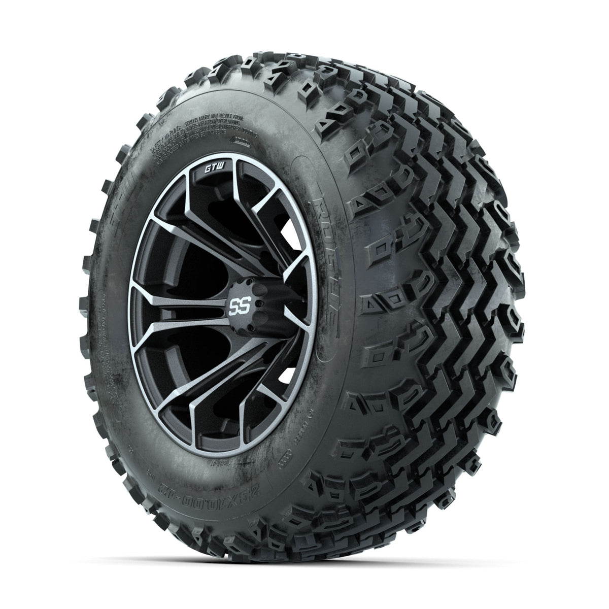 GTW Spyder Machined/Grey 12 in Wheels with 23x10.00-12 Rogue All Terrain Tires