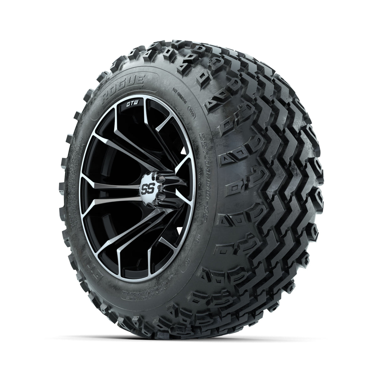 GTW Spyder Machined/Black 12 in Wheels with 22x11.00-12 Rogue All Terrain Tires
