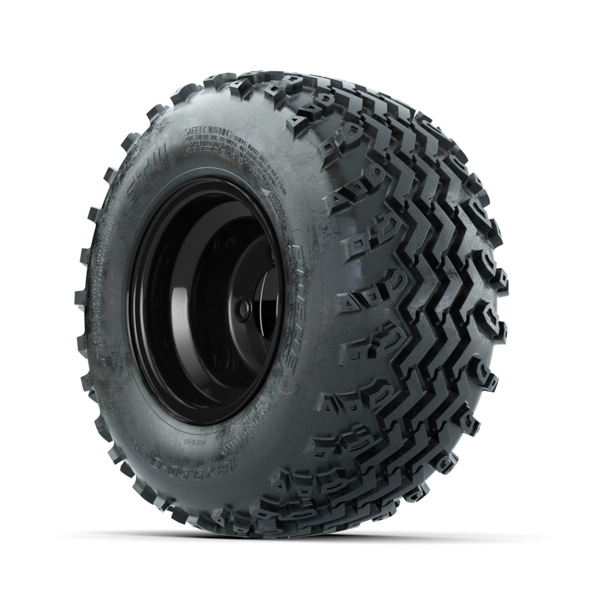 GTW Steel Gloss Black Centered 8 in Wheels with 18x9.50-8 Rogue All Terrain