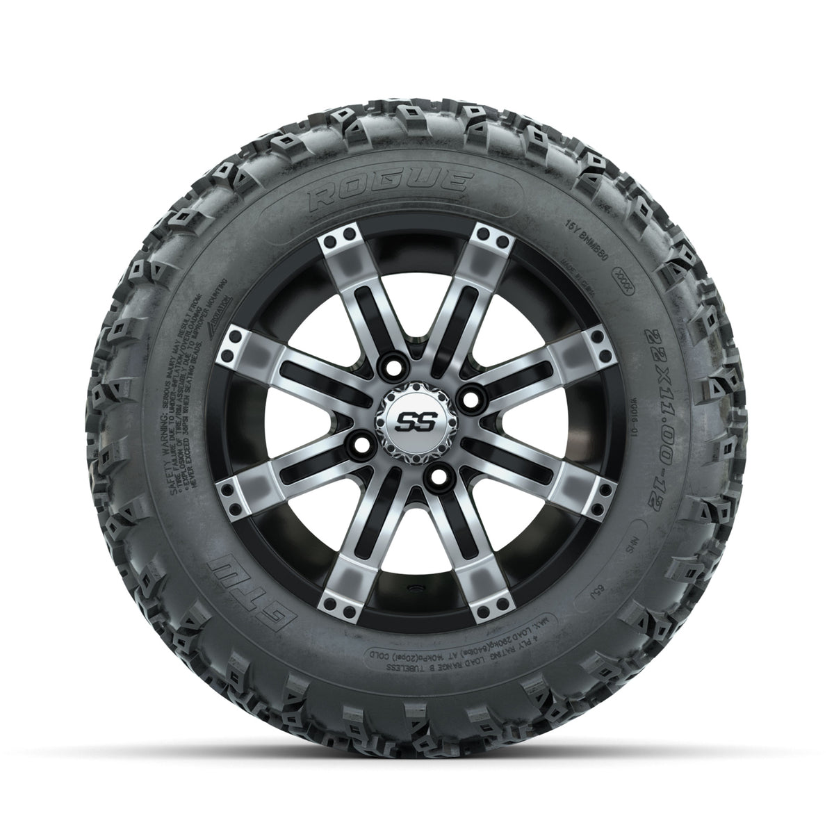 GTW Tempest Machined/Black 12 in Wheels with 22x11.00-12 Rogue All Terrain
