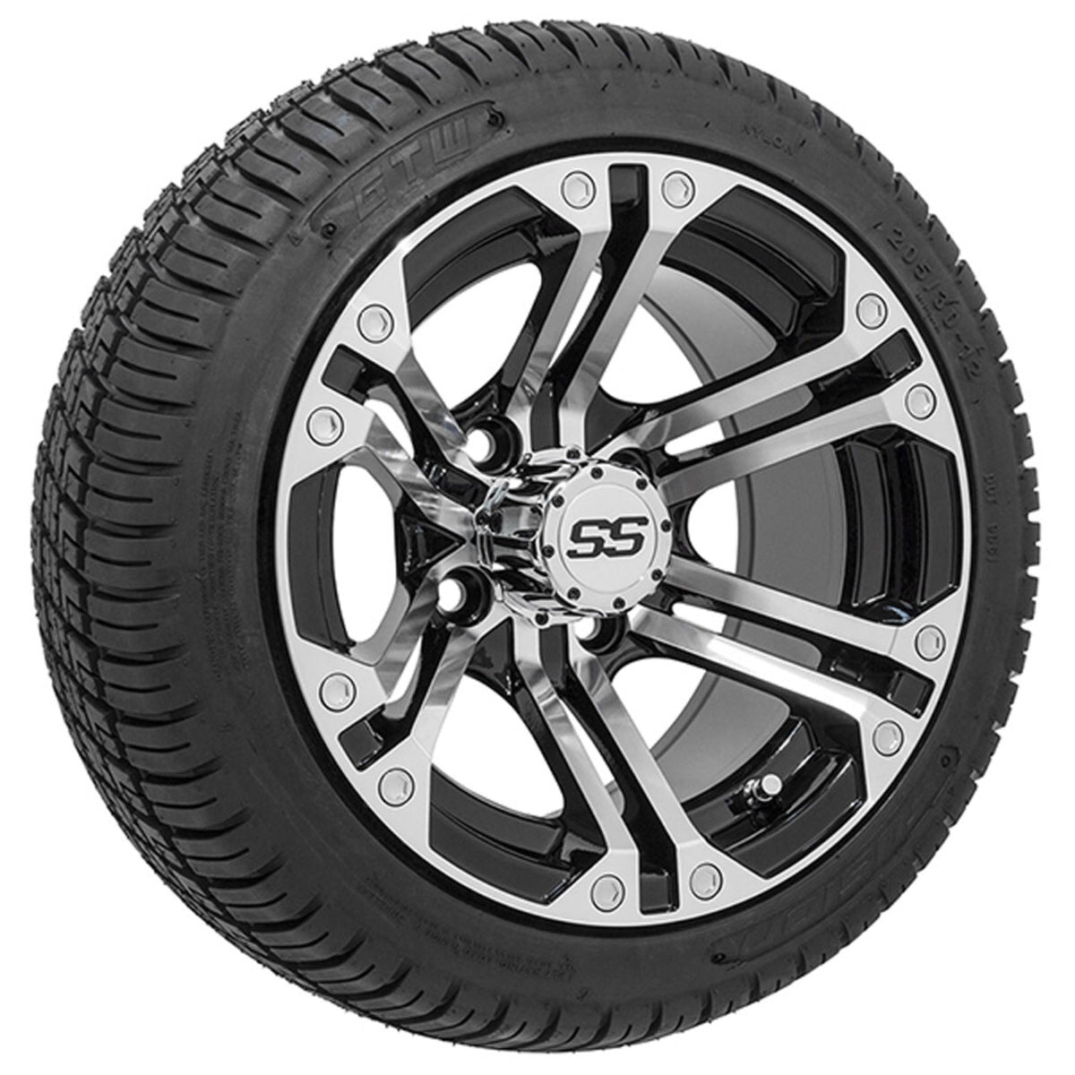 12" GTW Specter Black and Machined Wheels with 18" Fusion DOT Street Tires Set