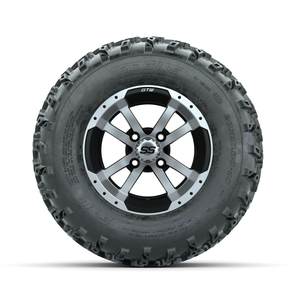 GTW Storm Trooper Machined/Black 10 in Wheels with 20x10.00-10 Rogue All