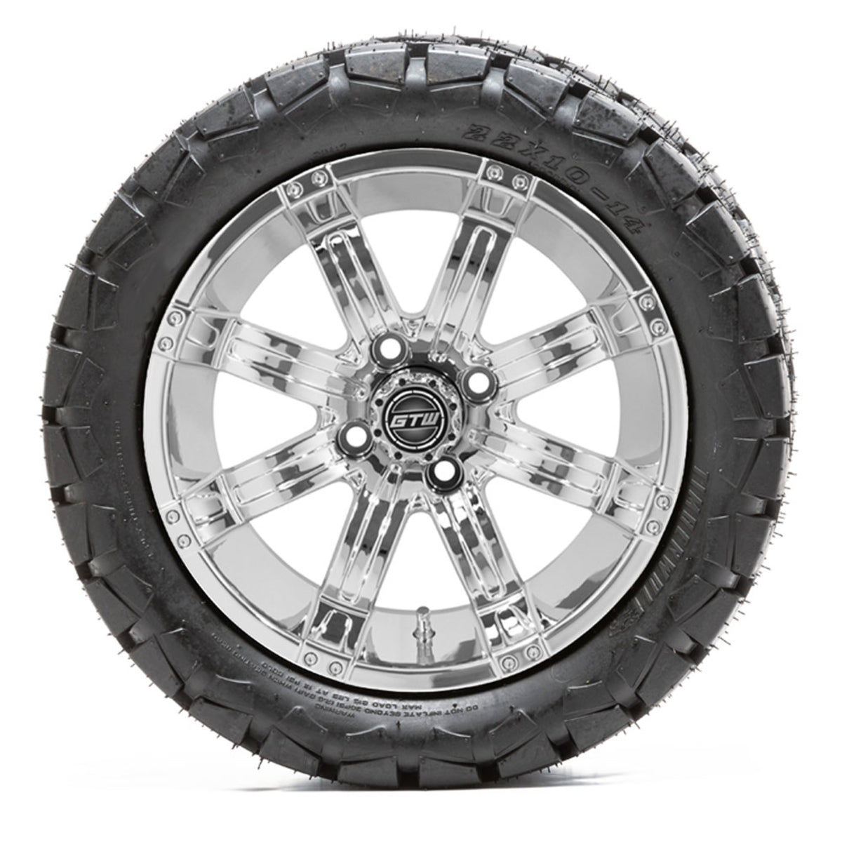 14" GTW Tempest Chrome Wheels with 22" Timberwolf Mud Tires Set of 4