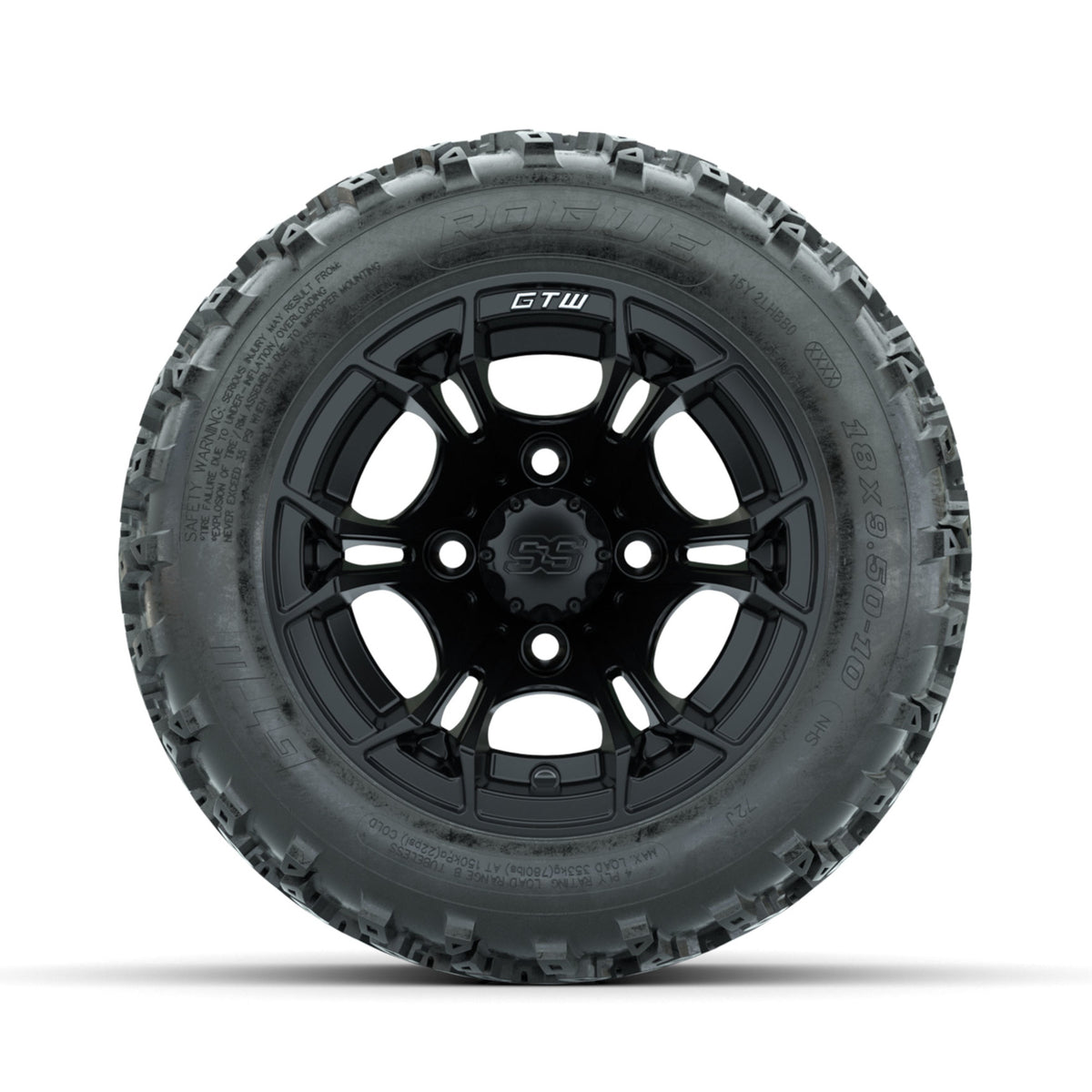 GTW Spyder Matte Black 10 in Wheels with 18x9.50-10 Rogue All Terrain Tires –