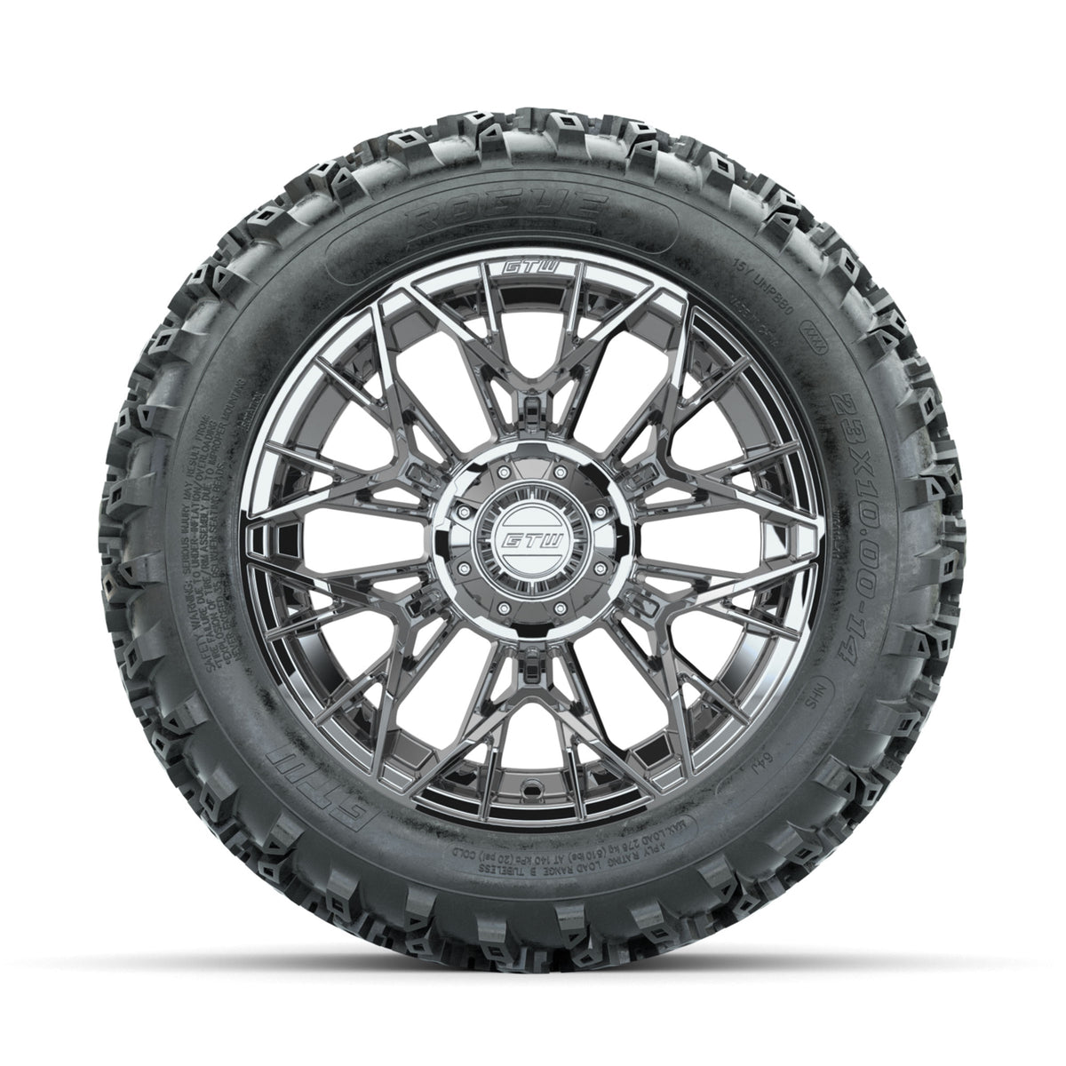 GTW Stellar Chrome 14 in Wheels with 23x10.00-14 Rogue All Terrain Tires –