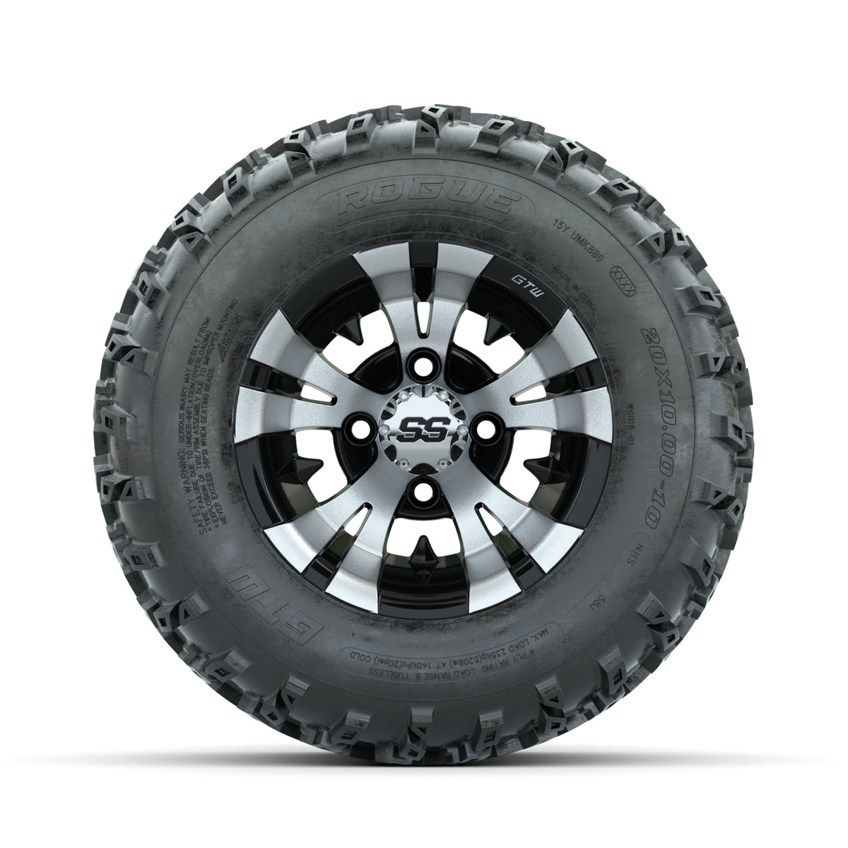 GTW Vampire Machined/Black 10 in Wheels with 20x10.00-10 Rogue All Terrain