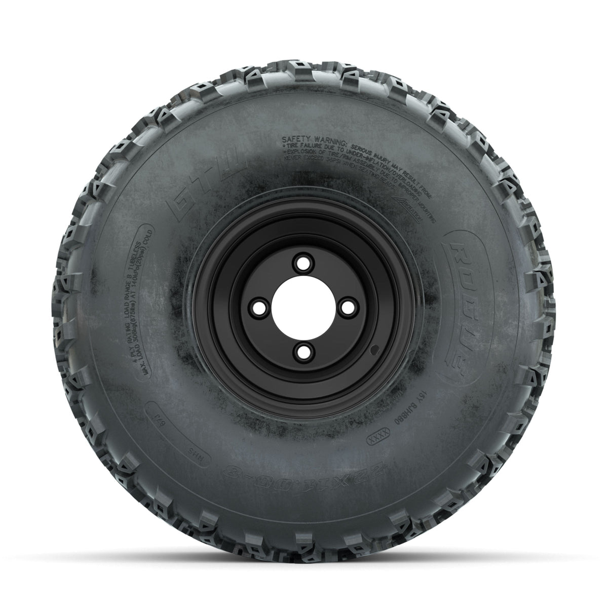 GTW Steel Matte Black 2:5 Offset 8 in Wheels with 22x11.00-8 Rogue All Terrain