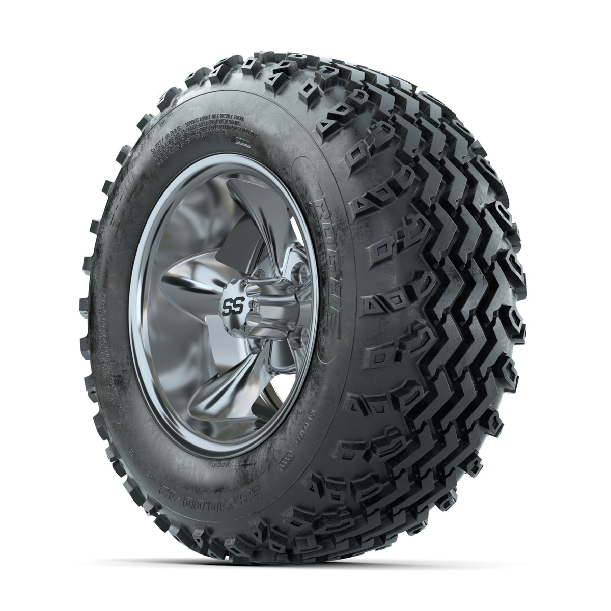 GTW Godfather Chrome 12 in Wheels with 23x10.00-12 Rogue All Terrain Tires –