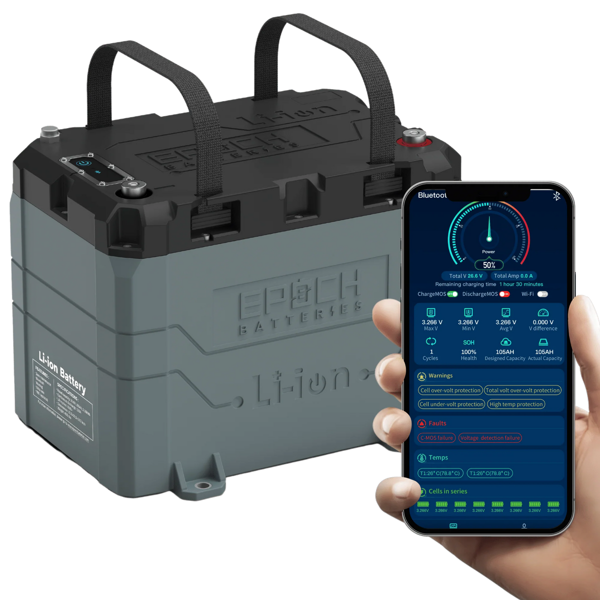 Epoch 12V 50Ah Marine Battery - Lithium Trolling Motor Battery