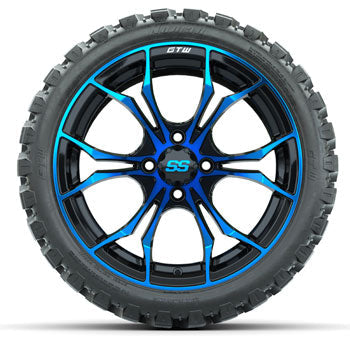 GTW Spyder Black/Blue 15 in Wheels with 23 in Nomad All Terrain Tires - Set of 4
