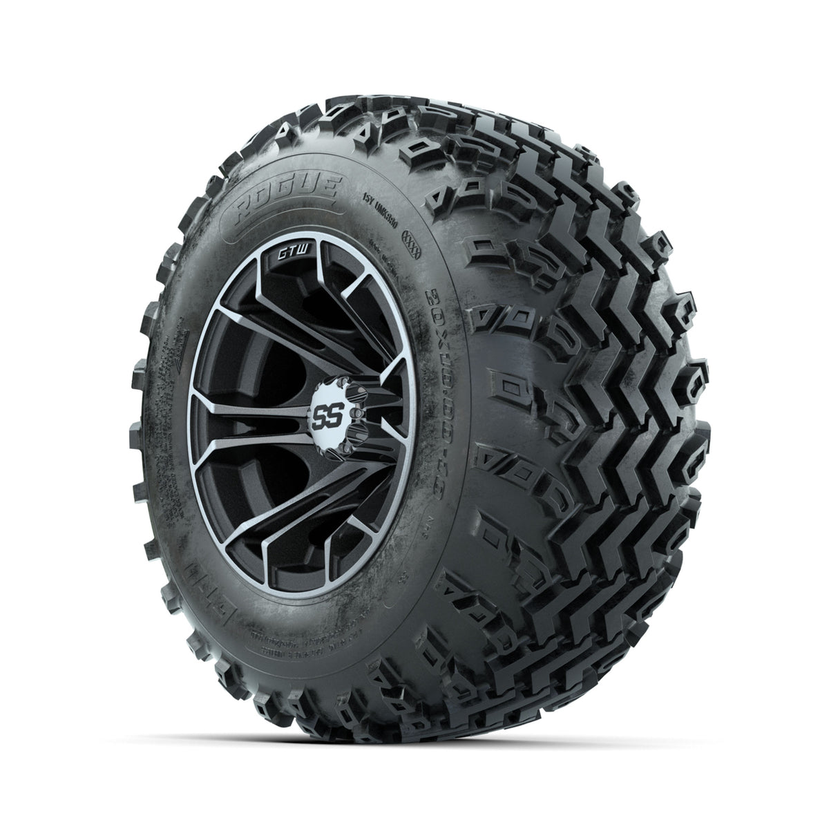 GTW Spyder Machined/Matte Grey 10 in Wheels with 20x10.00-10 Rogue All Terrain