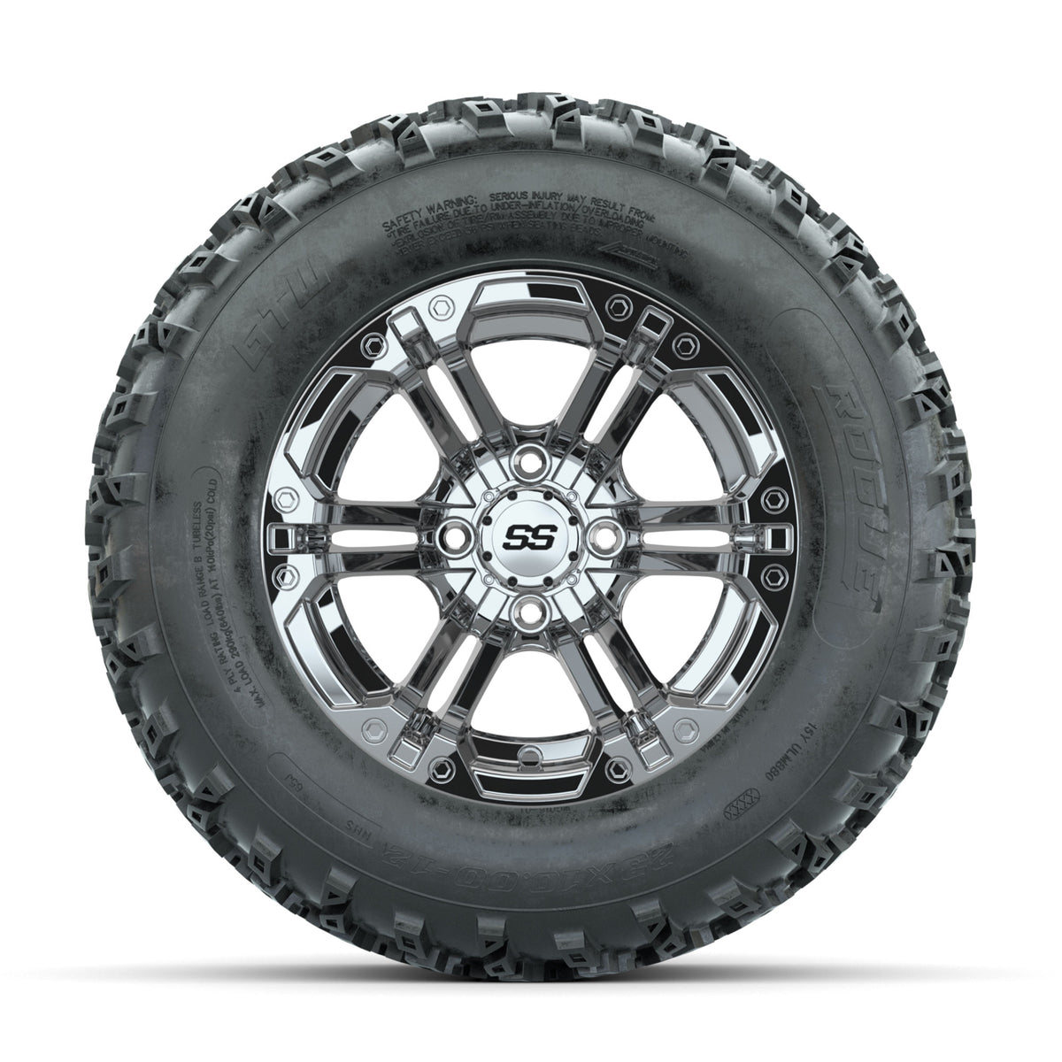 GTW Specter Chrome 12 in Wheels with 23x10.00-12 Rogue All Terrain Tires –