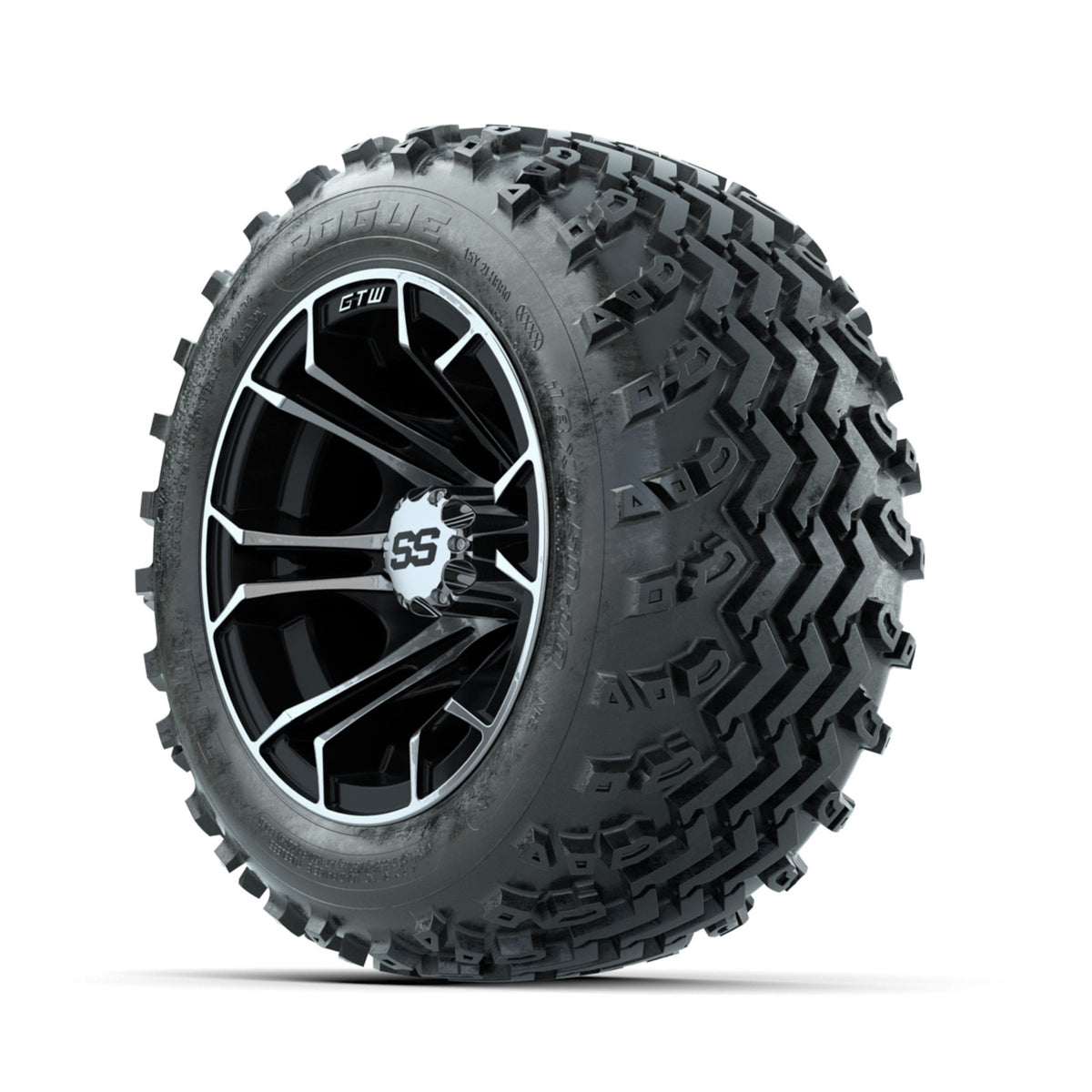 GTW Spyder Machined/Black 10 in Wheels with 18x9.50-10 Rogue All Terrain Tires