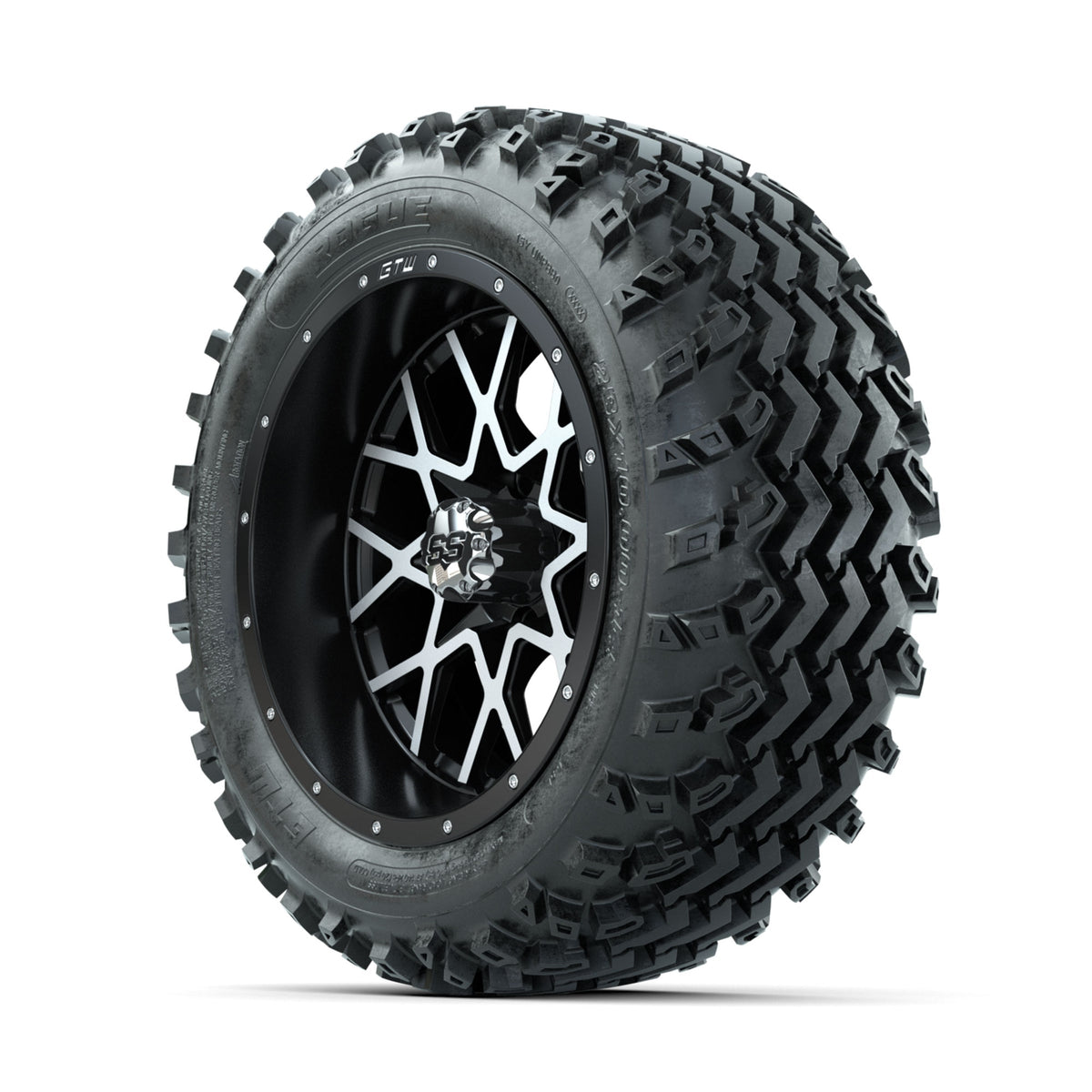 GTW Vortex Machined/Matte Black 14 in Wheels with 23x10.00-14 Rogue All Terrain