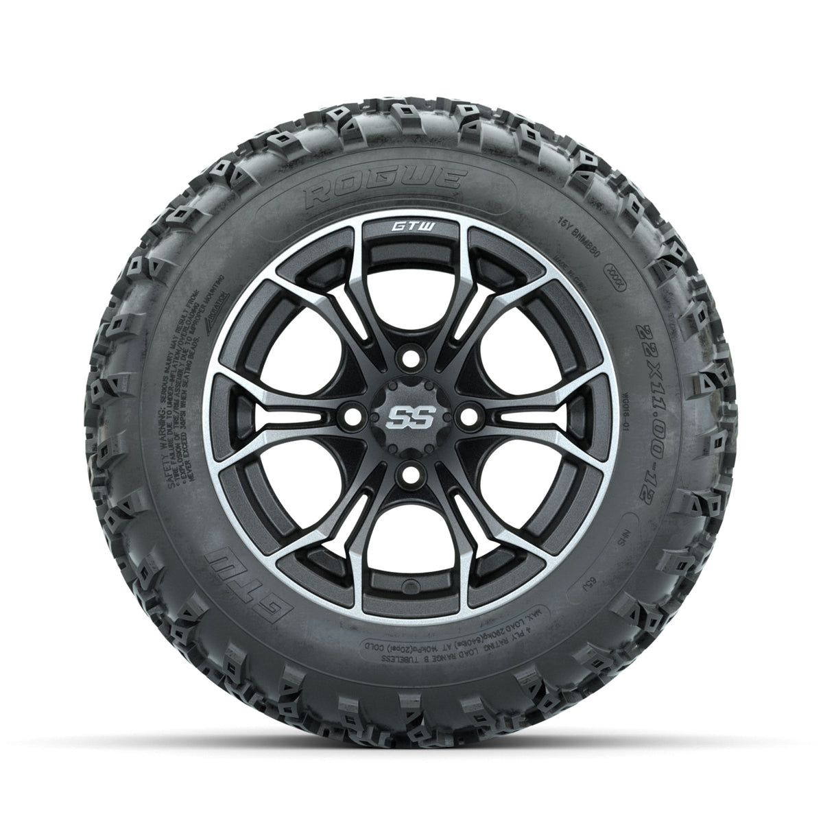 GTW Spyder Machined/Grey 12 in Wheels with 22x11.00-12 Rogue All Terrain Tires