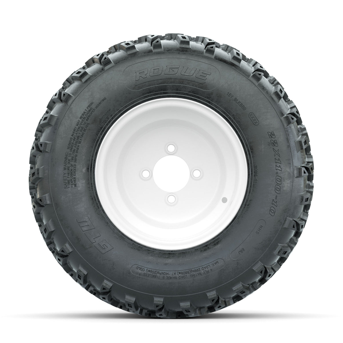 GTW Steel White 10 in Wheels with 22x11.00-10 Rogue All Terrain Tires – Full