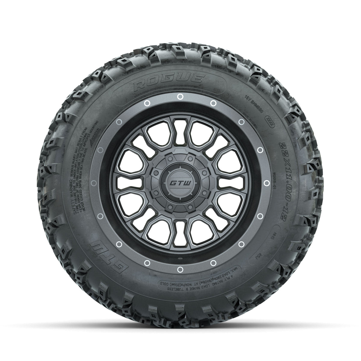 GTW Volt Gunmetal/Machined 12 in Wheels with 22x11.00-12 Rogue All Terrain