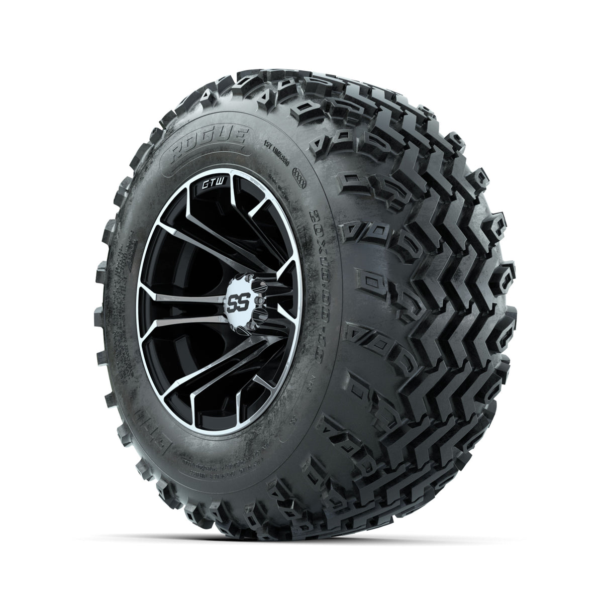 GTW Spyder Machined/Black 10 in Wheels with 20x10.00-10 Rogue All Terrain Tires
