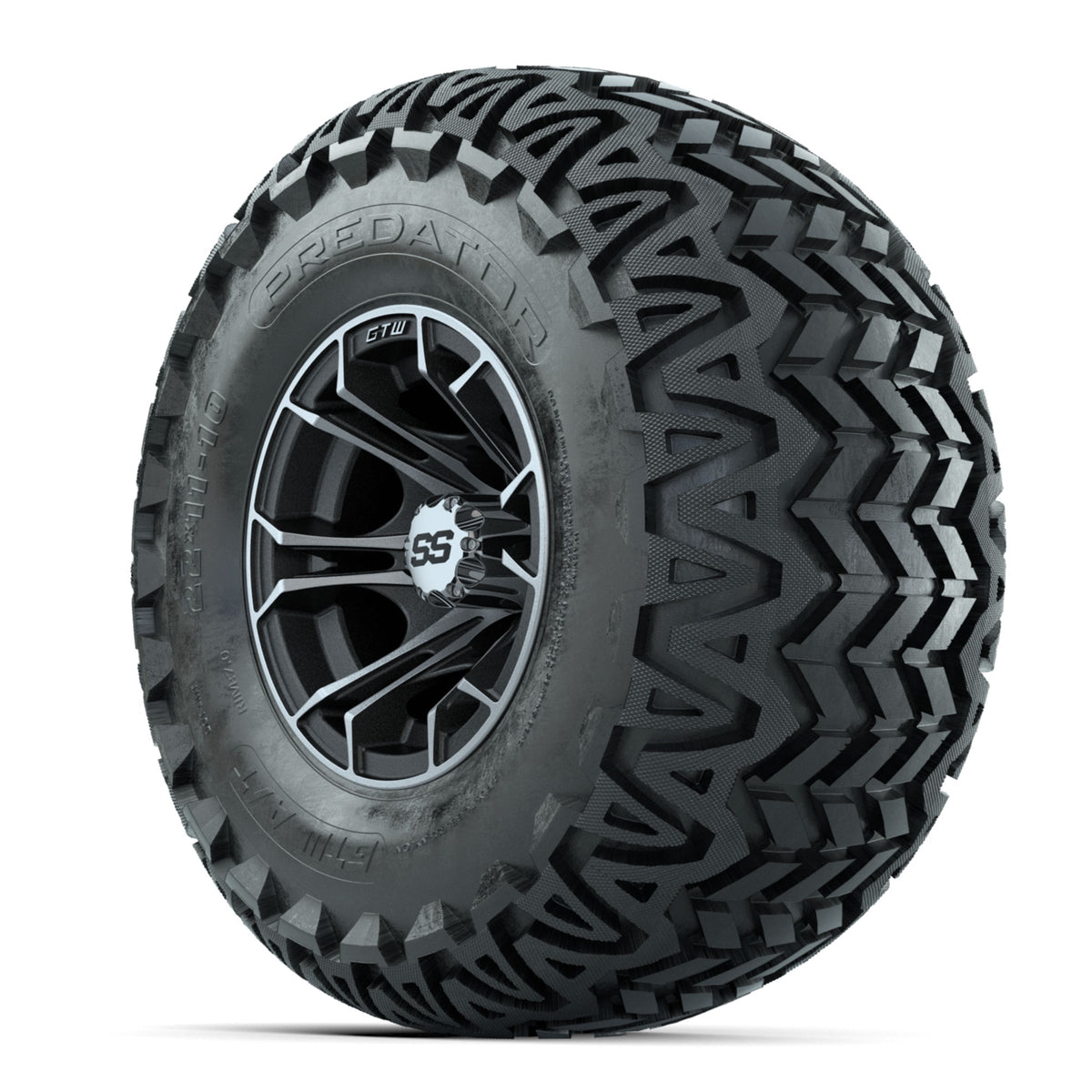 GTW Spyder Machined/Matte Grey 10 in Wheels with 22x11-10 Predator All Terrain