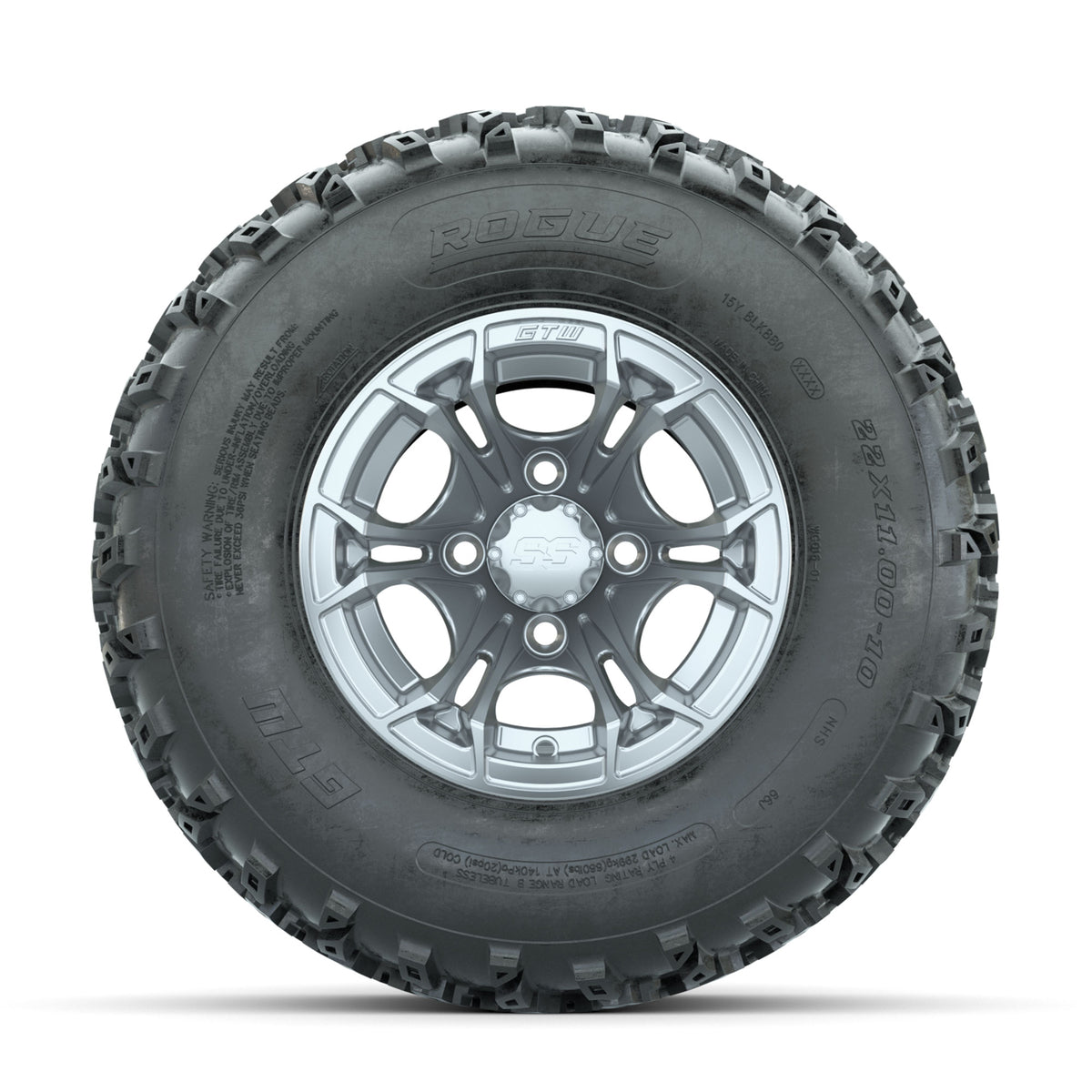 GTW Spyder Silver 10 in Wheels with 22x11.00-10 Rogue All Terrain Tires –