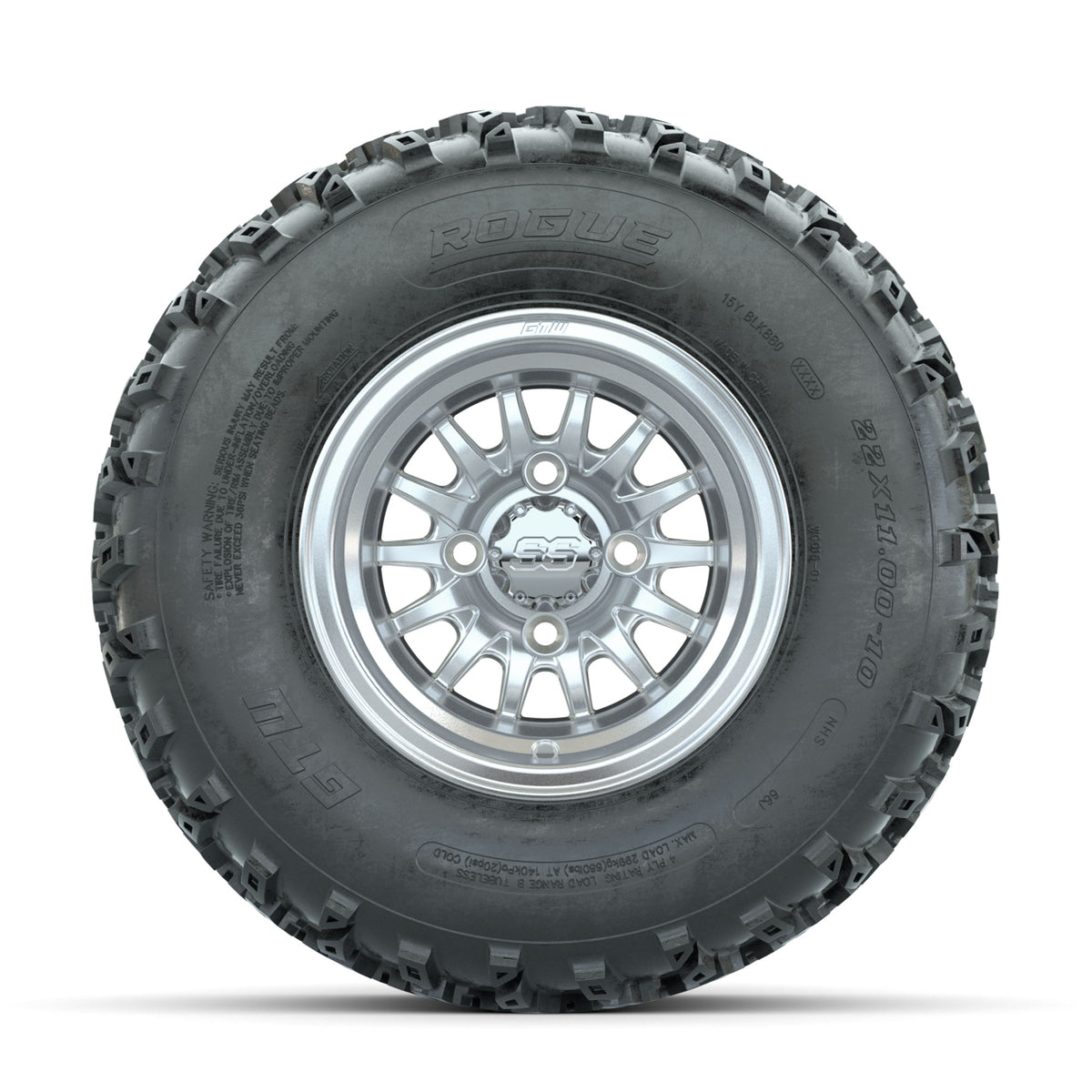 GTW Medusa Machined/Silver 10 in Wheels with 22x11.00-10 Rogue All Terrain