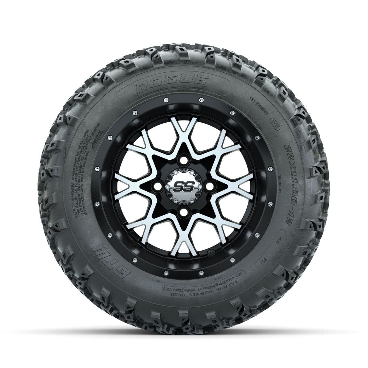GTW Vortex Machined/Matte Black 12 in Wheels with 22x11.00-12 Rogue All Terrain