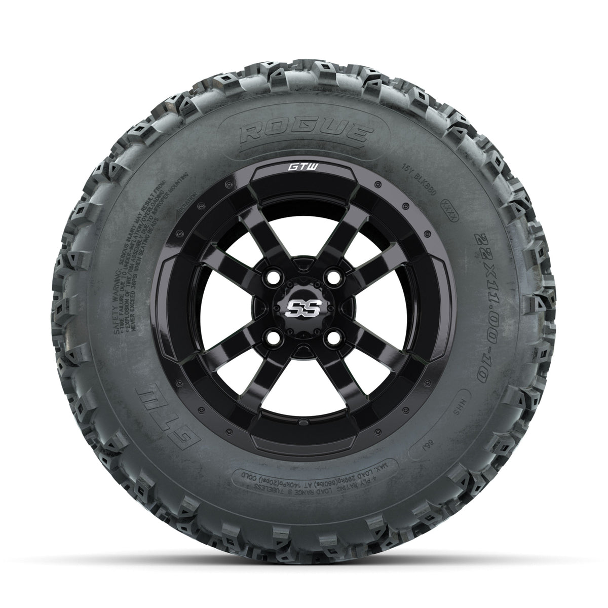 GTW Storm Trooper Black 10 in Wheels with 22x11.00-10 Rogue All Terrain Tires