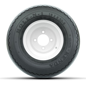 White Steel Offset 8 in Wheels with 18 in Kenda Hole-N-1 Tires - Set of 4