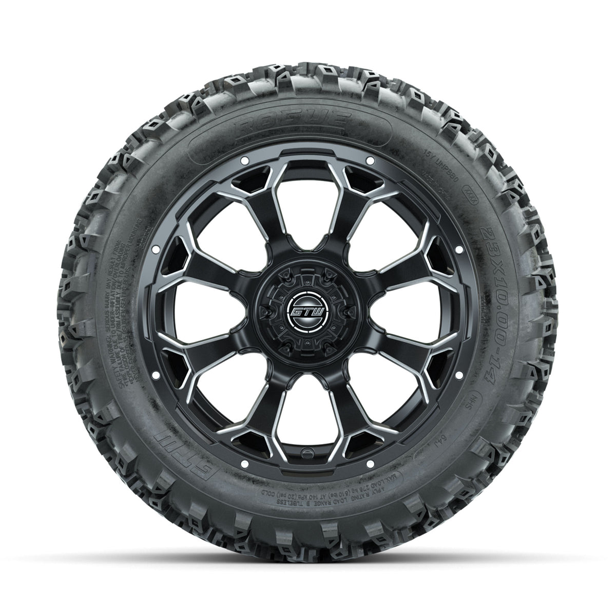 GTW Raven Ball Milled/Matte Black 14 in Wheels with 23x10.00-14 Rogue All