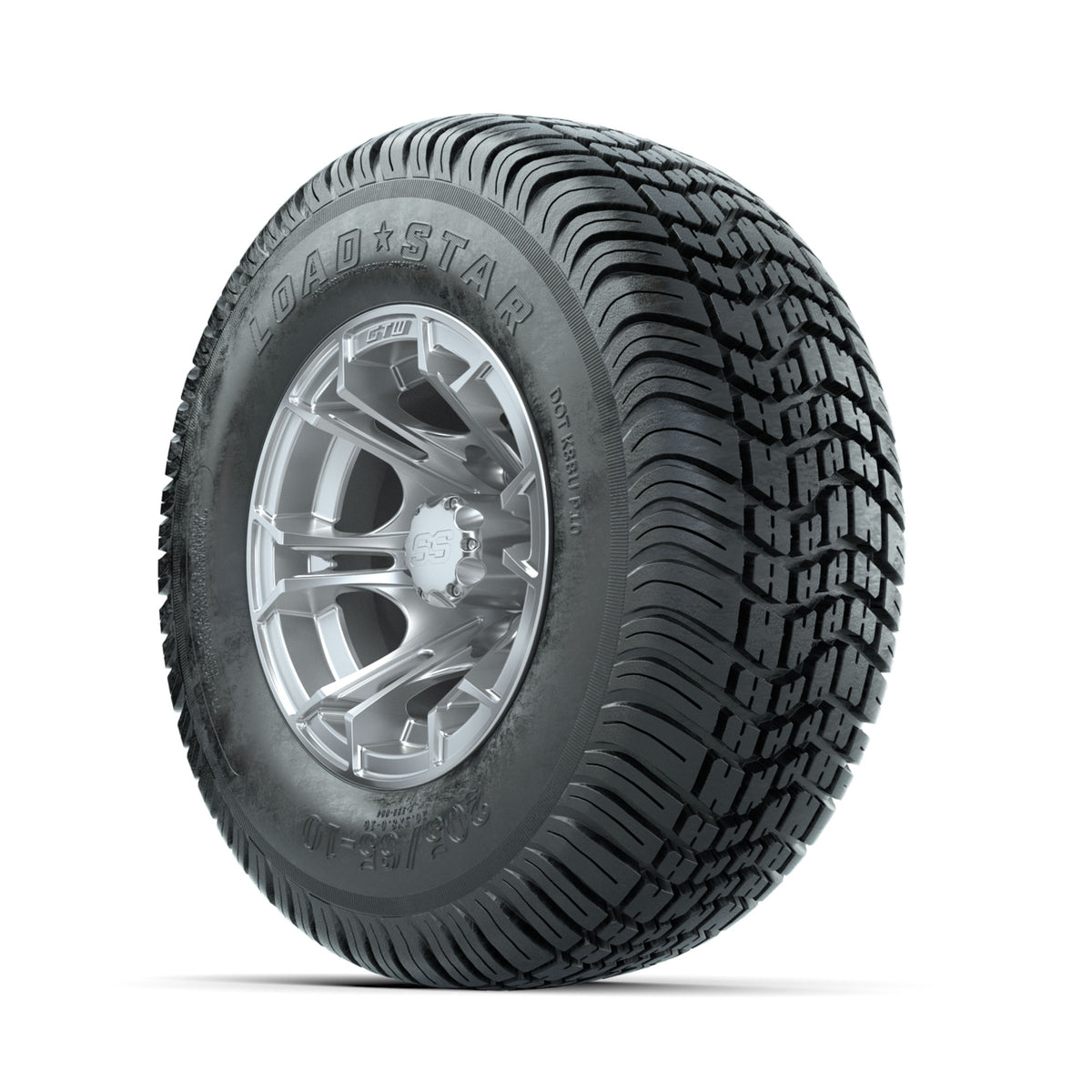 GTW Spyder Silver Brush 10 in Wheels with 205/65-10 Kenda Load Star Street
