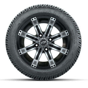 GTW Tempest Black and Machined 12 in Wheels with 215/40-12 Excel Lo-Profile