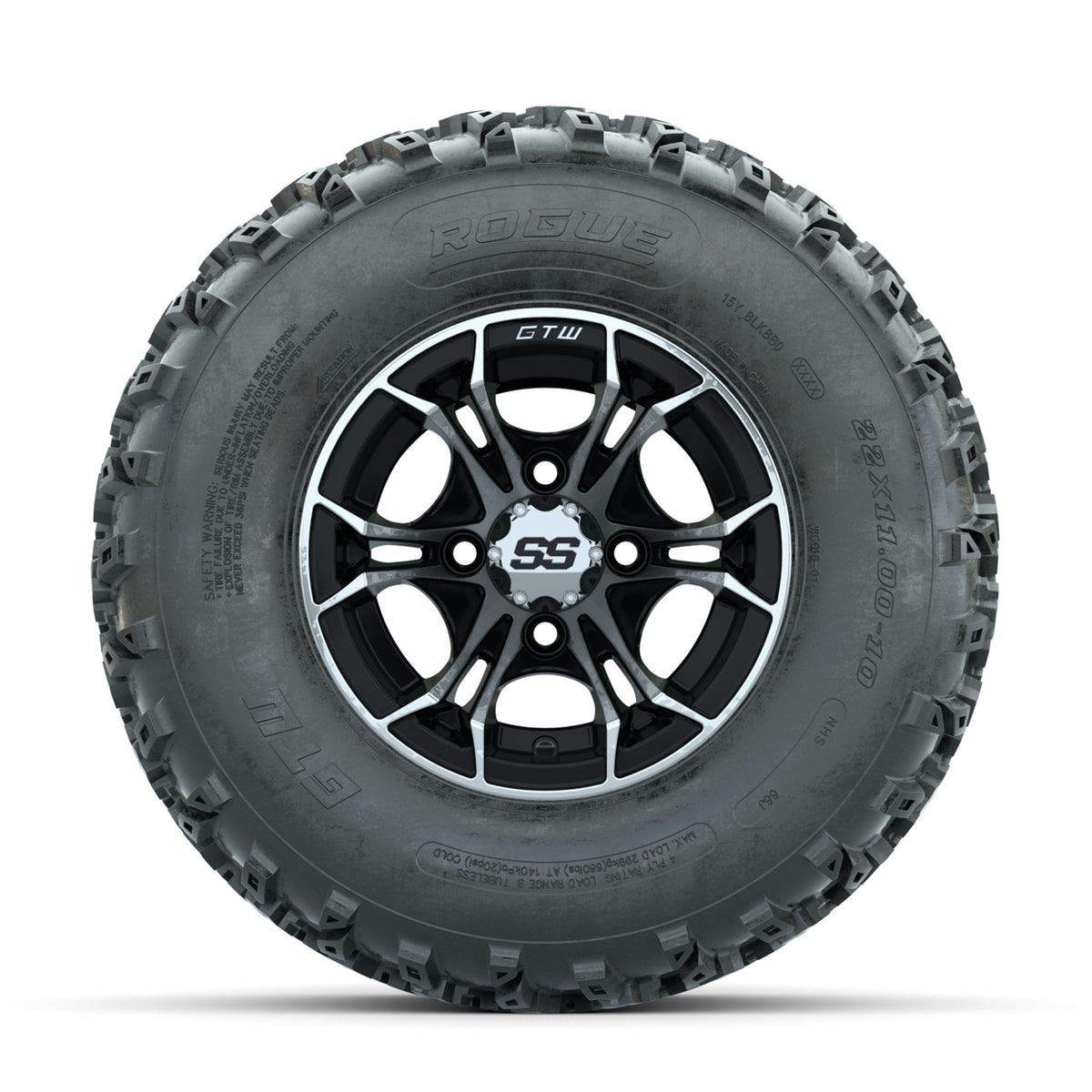 GTW Spyder Machined/Black 10 in Wheels with 22x11.00-10 Rogue All Terrain Tires